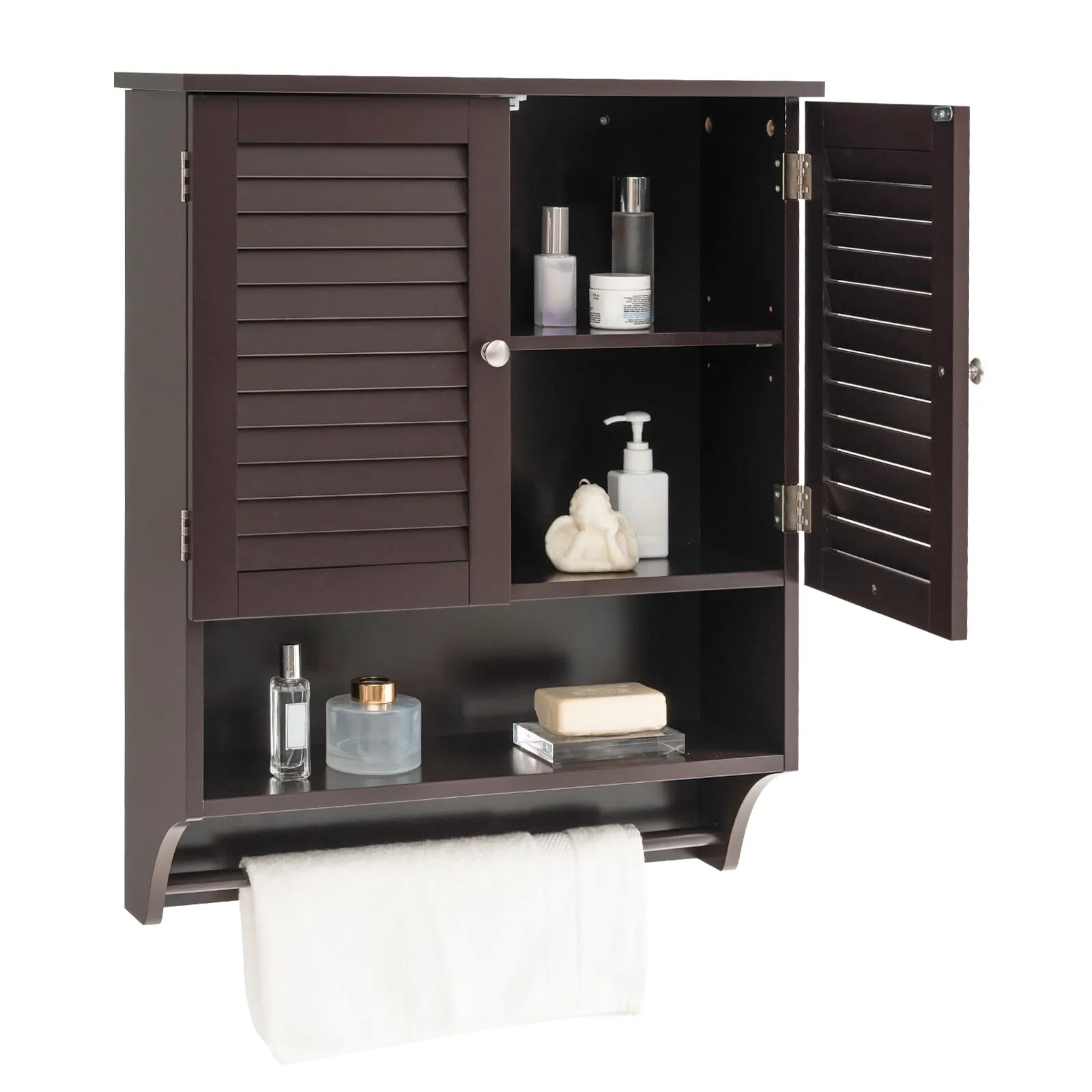 Giantex Bathroom Cabinet Wall Mounted - Hanging Medicine Cabinet with 2 Louvered Doors bathroom organizer, toilet brush holder
