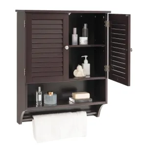 Giantex Bathroom Cabinet Wall Mounted - Hanging Medicine Cabinet with 2 Louvered Doors bathroom organizer, toilet brush holder