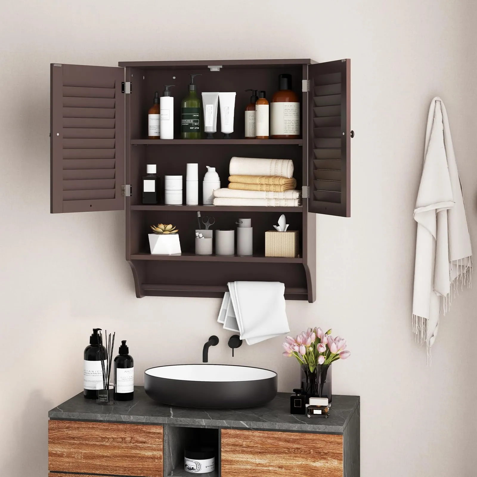 Giantex Bathroom Cabinet Wall Mounted - Hanging Medicine Cabinet with 2 Louvered Doors
