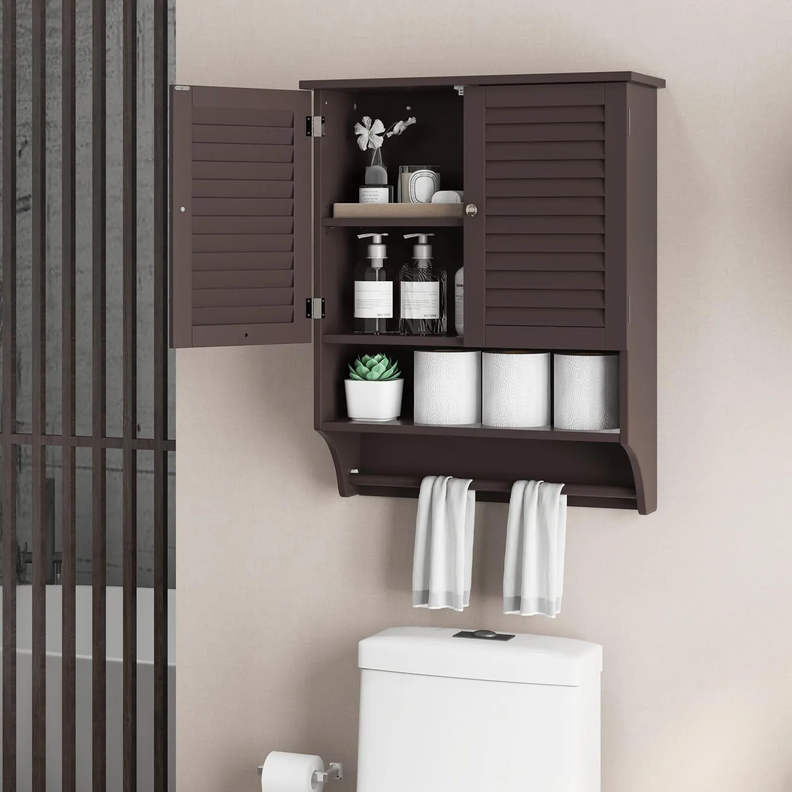 Giantex Bathroom Cabinet Wall Mounted - Hanging Medicine Cabinet with 2 Louvered Doors