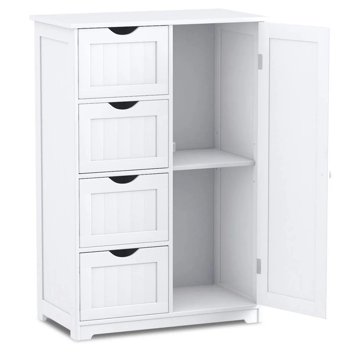 Giantex Bathroom Floor Cabinet Wooden with 1 Door & 4 Drawer