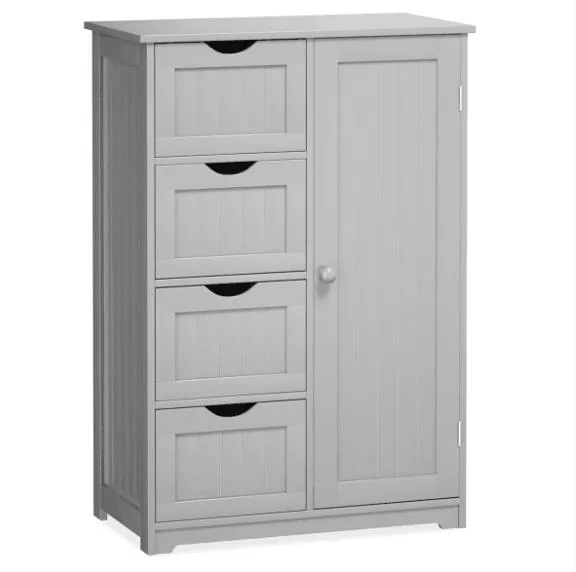 Giantex Bathroom Floor Cabinet Wooden with 1 Door & 4 Drawer