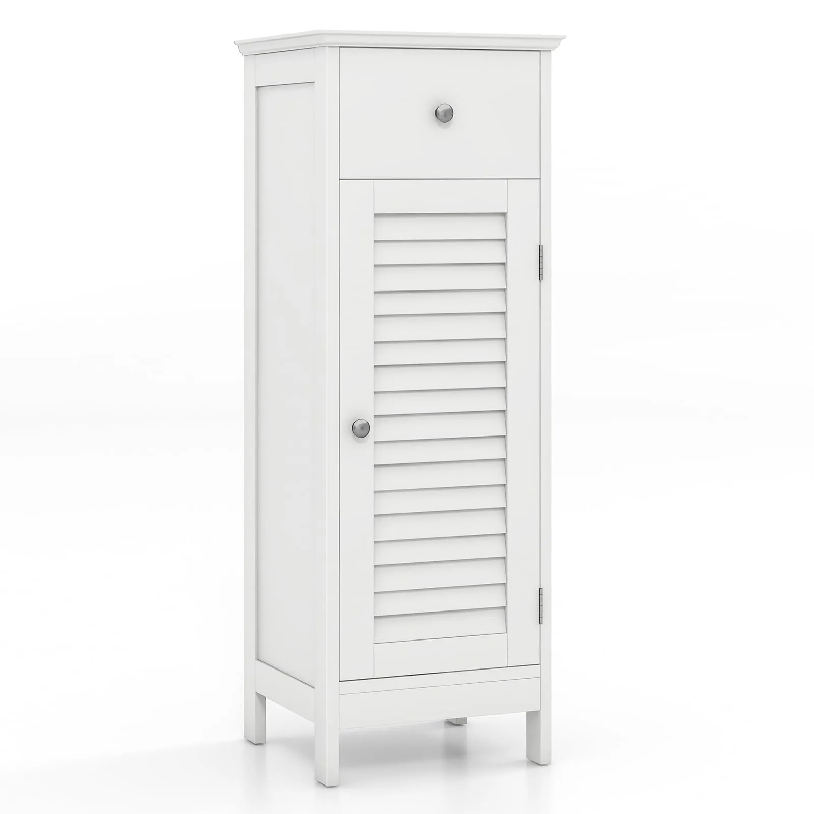 Giantex Bathroom Floor Storage Cabinet - Freestanding Side Cabinet with 1 Door, 1 Drawer & 3-Height Adjustable Shelf bathroom organizer, toilet brush holder