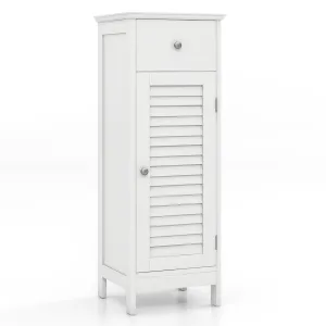 Giantex Bathroom Floor Storage Cabinet - Freestanding Side Cabinet with 1 Door, 1 Drawer & 3-Height Adjustable Shelf bathroom organizer, toilet brush holder