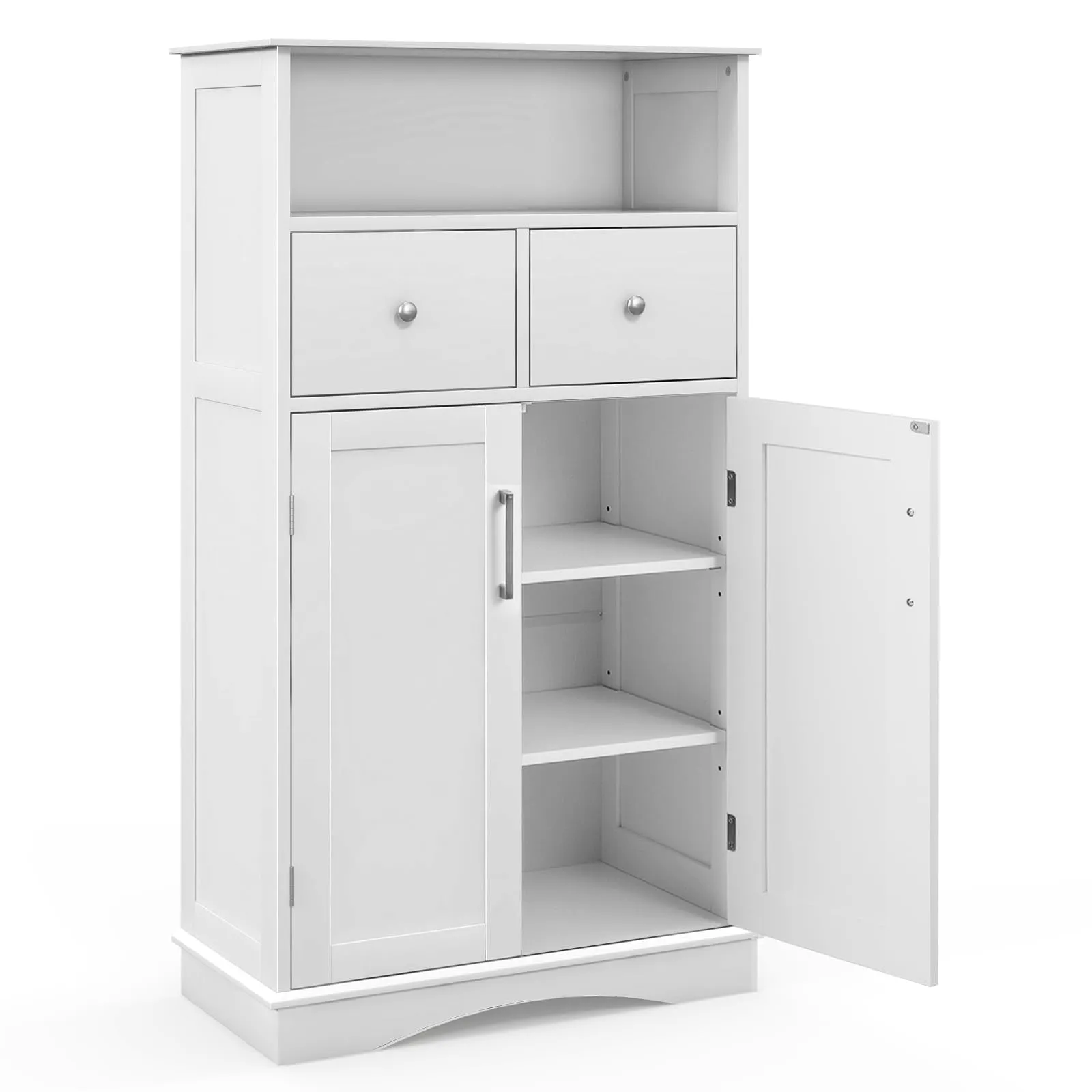 Giantex Bathroom Floor Storage Cabinet - Freestanding Storage Cabinet with 2 Doors, 2 Drawers, 2 Adjustable Shelves (White) bathroom organizer, toilet brush holder