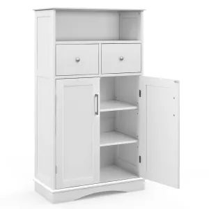 Giantex Bathroom Floor Storage Cabinet - Freestanding Storage Cabinet with 2 Doors, 2 Drawers, 2 Adjustable Shelves (White) bathroom organizer, toilet brush holder