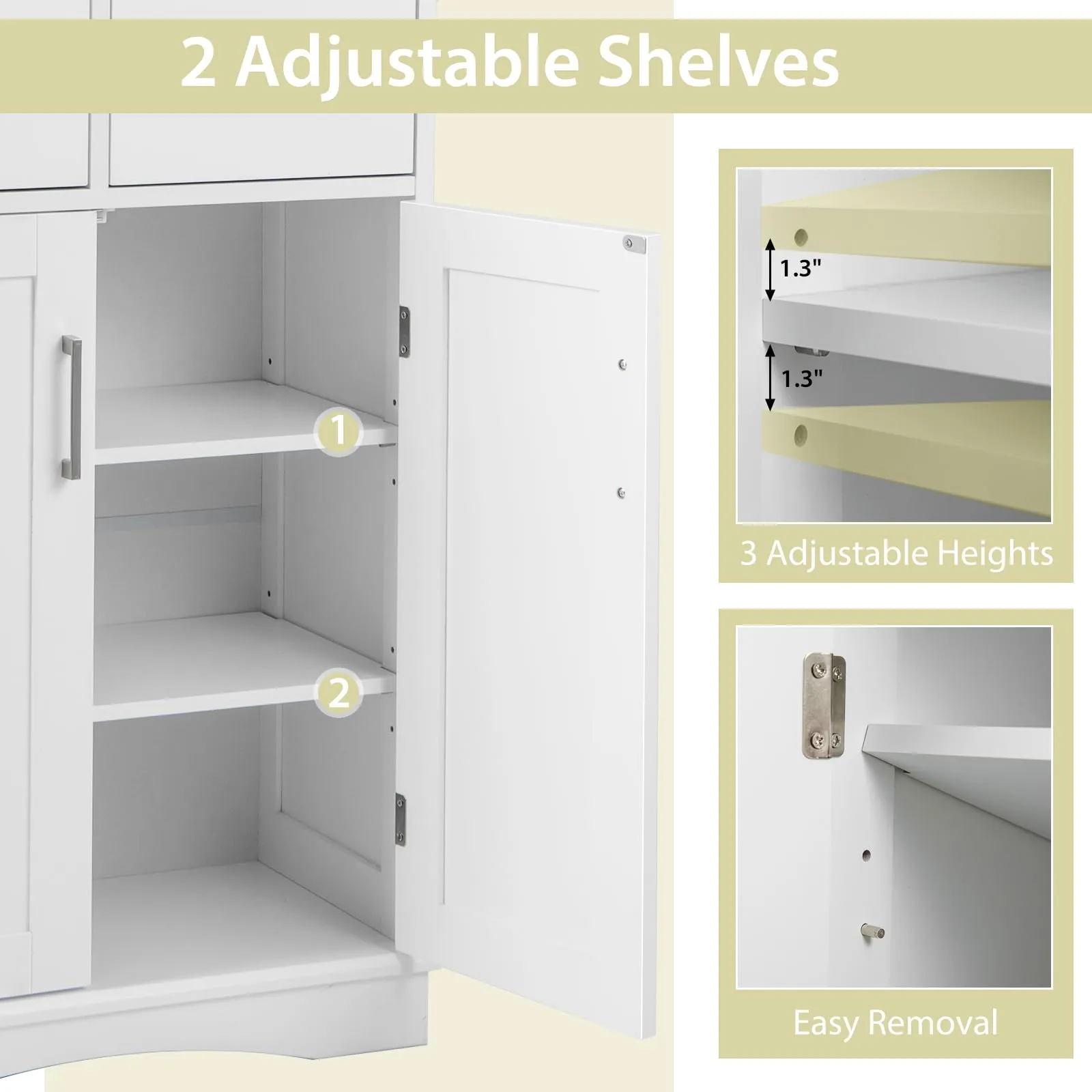 Giantex Bathroom Floor Storage Cabinet - Freestanding Storage Cabinet with 2 Doors, 2 Drawers, 2 Adjustable Shelves (White)