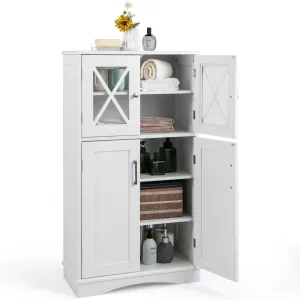 Giantex Bathroom Floor Storage Cabinet - Linen Floor Cabinet with Doors and Adjustable Shelves bathroom organizer, toilet brush holder