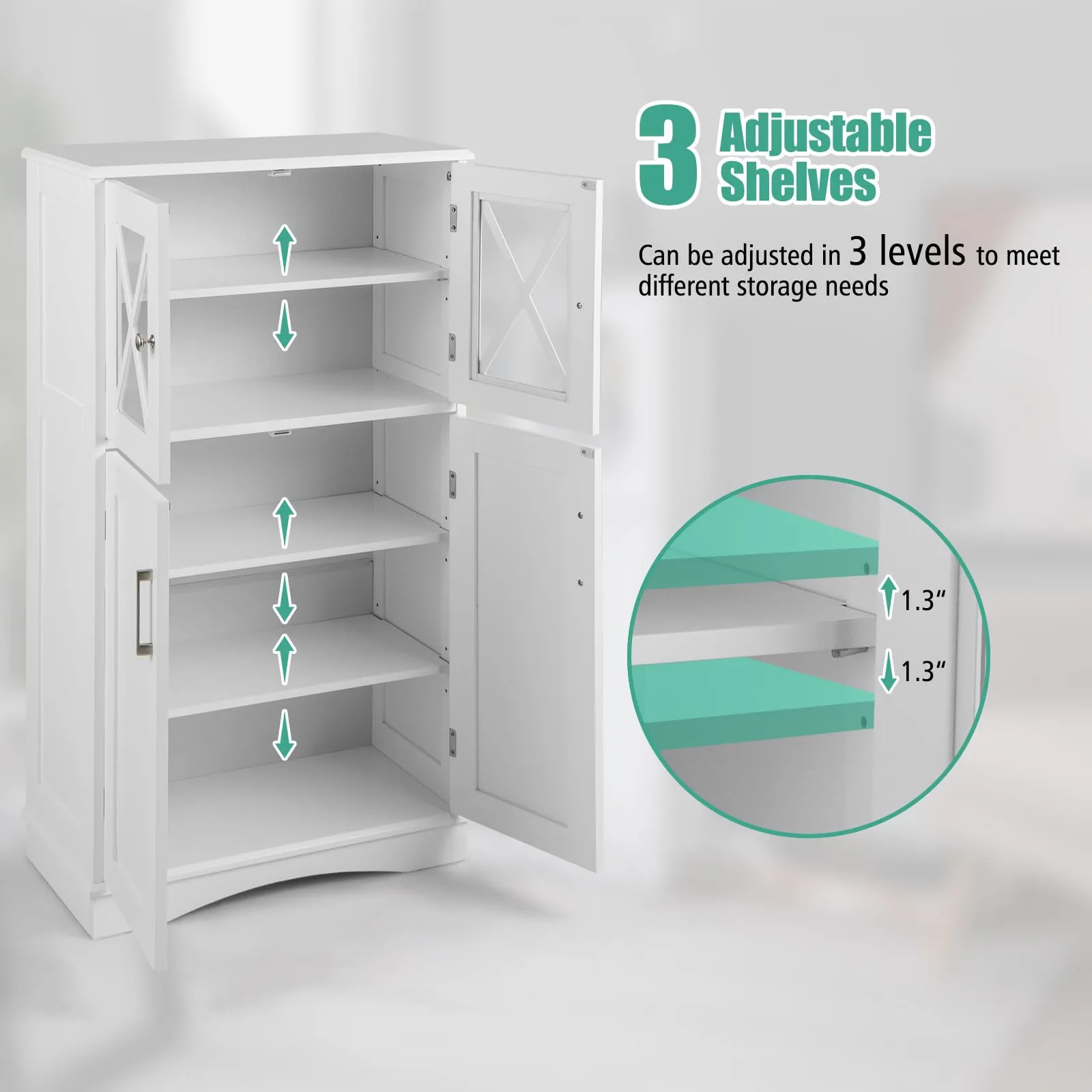 Giantex Bathroom Floor Storage Cabinet - Linen Floor Cabinet with Doors and Adjustable Shelves