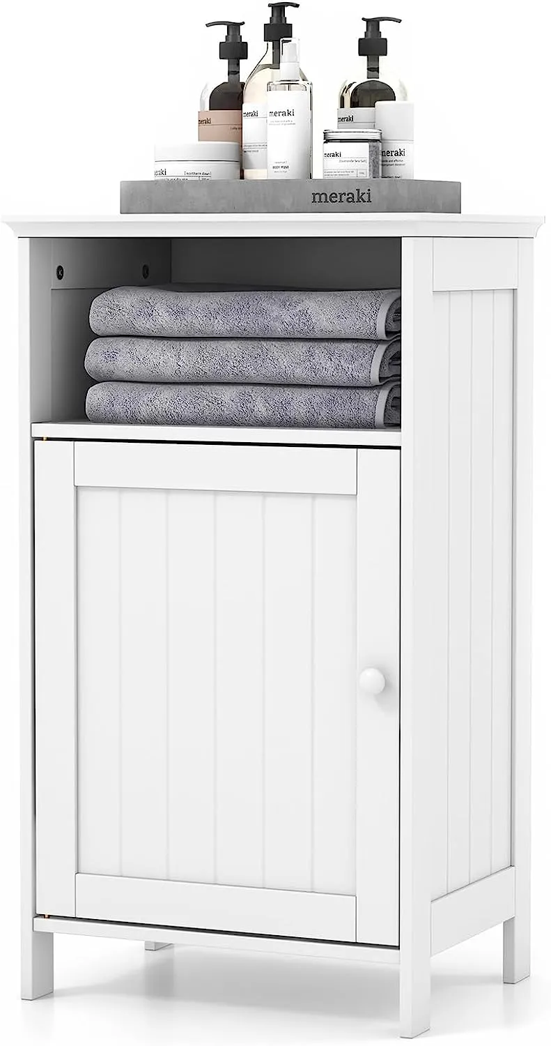 Giantex Bathroom Floor Storage Cabinet - Side Cabinet with Open Compartment, 3-Position Adjustable Shelf