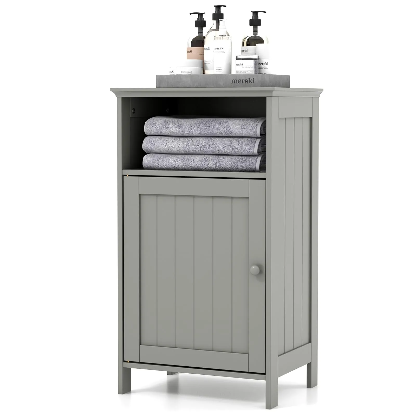 Giantex Bathroom Floor Storage Cabinet - Side Cabinet with Open Compartment, 3-Position Adjustable Shelf bathroom organizer, toilet brush holder