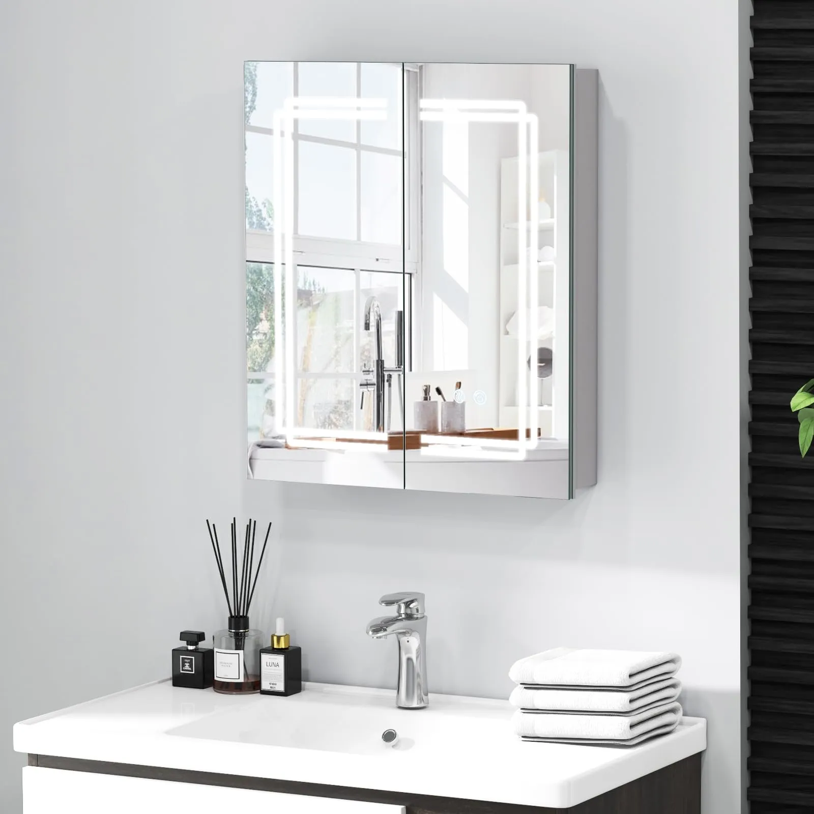 Giantex Bathroom Medicine Cabinet with 3 Light Colors bathroom organizer, toilet brush holder