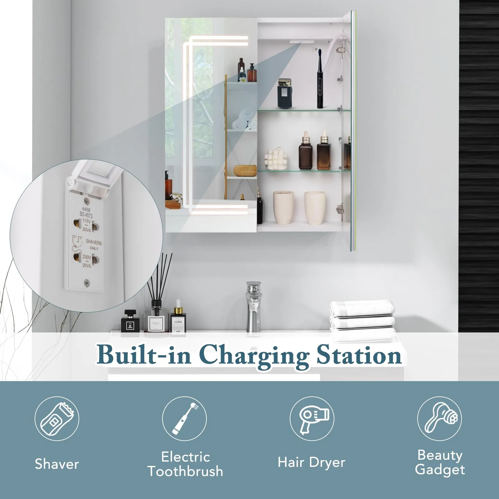 Giantex Bathroom Medicine Cabinet with 3 Light Colors