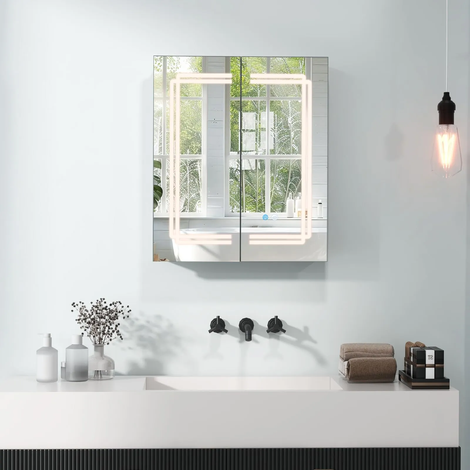 Giantex Bathroom Medicine Cabinet with 3 Light Colors