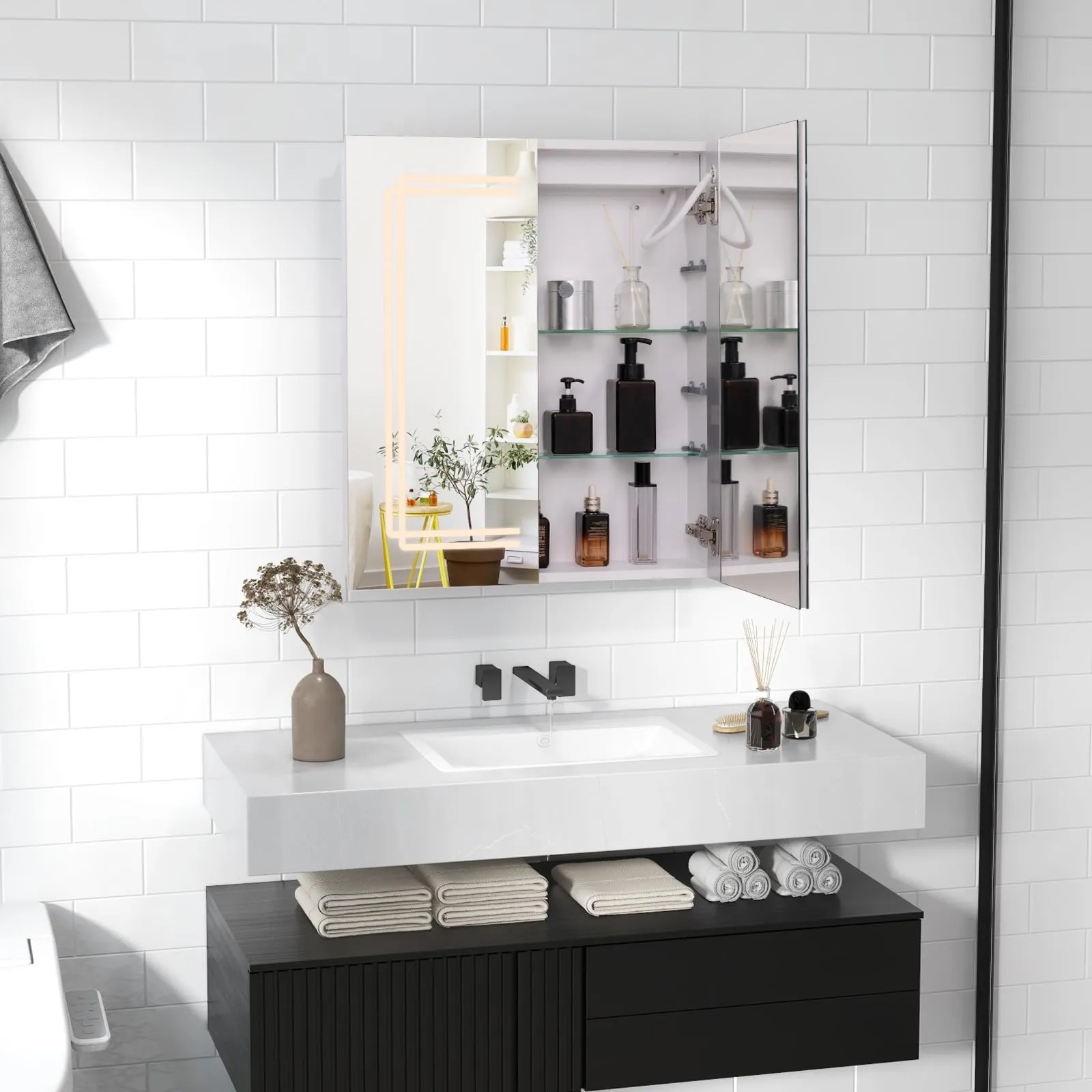 Giantex Bathroom Medicine Cabinet with 3 Light Colors