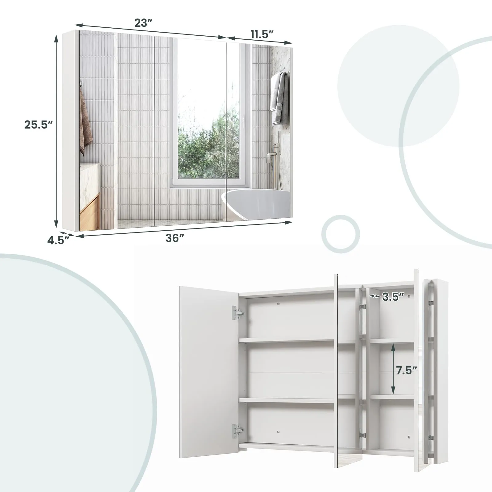 Giantex Bathroom Medicine Cabinet with Mirror - Extra Large Wall Mounted Cabinet with 3 Frameless Mirrored Doors