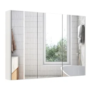 Giantex Bathroom Medicine Cabinet with Mirror - Extra Large Wall Mounted Cabinet with 3 Frameless Mirrored Doors bathroom organizer, toilet brush holder