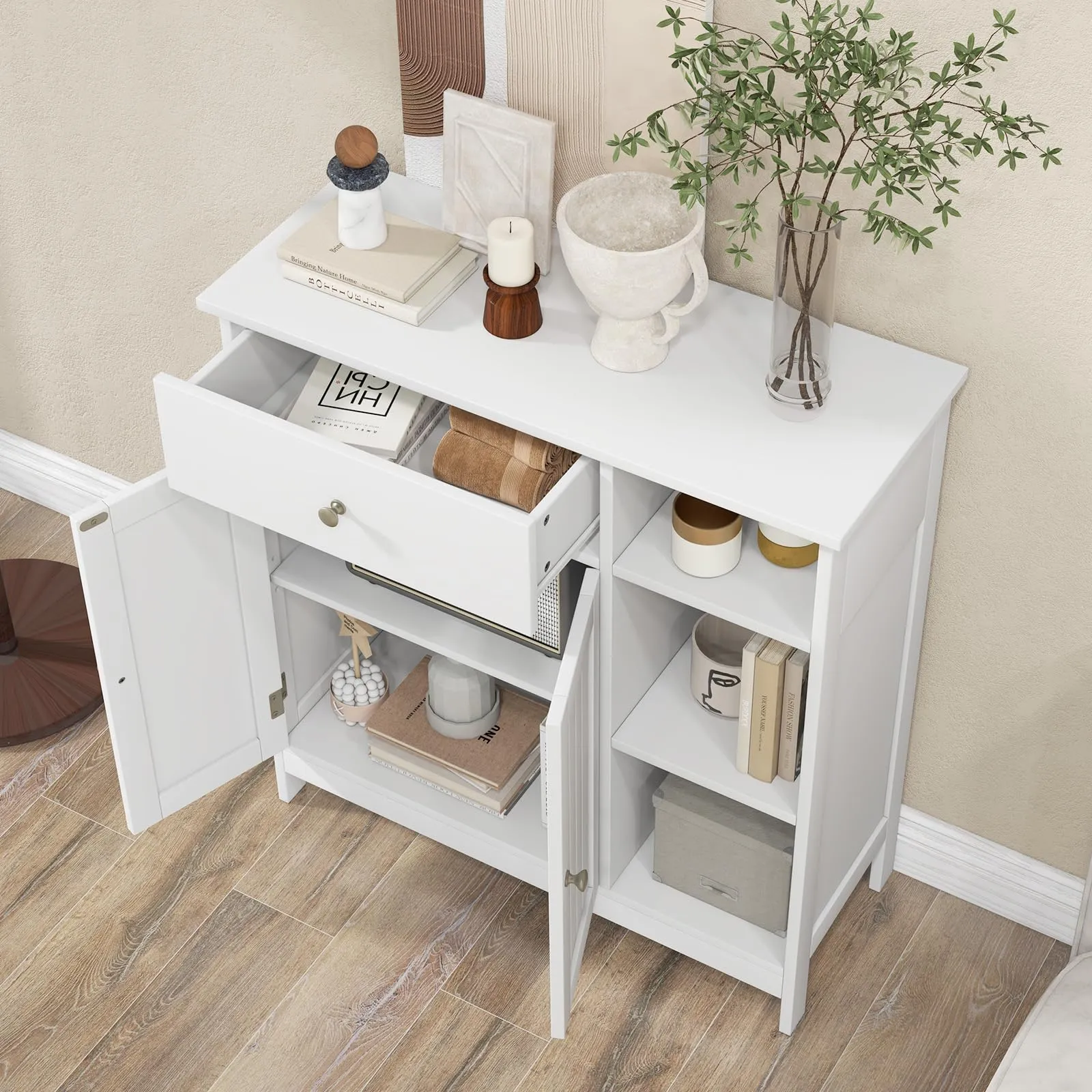 Giantex Bathroom Storage Cabinet with Drawer - Floor Cabinet w/ 3 Open Shelves