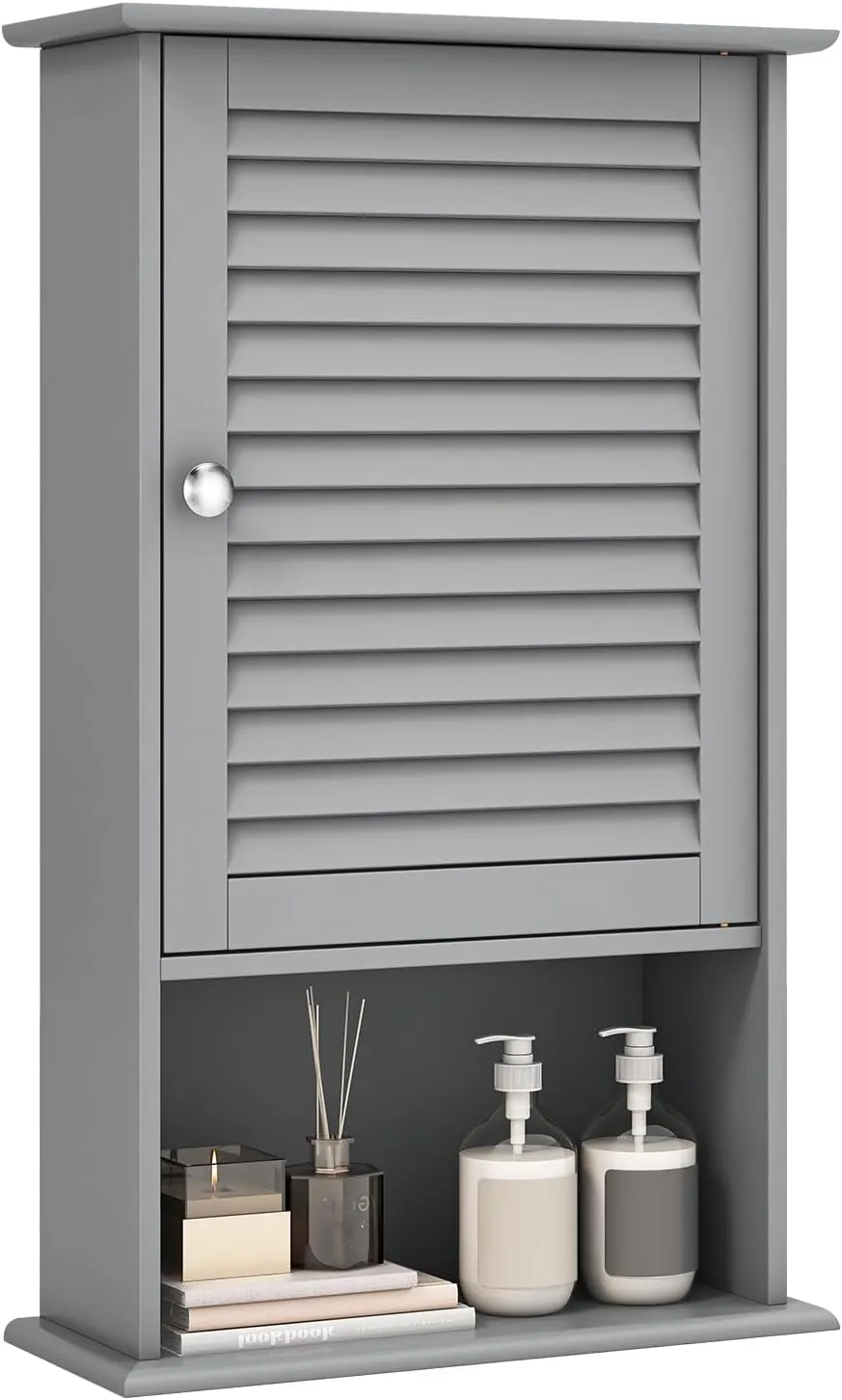 Giantex Bathroom Wall Mount Cabinet - Over The Toilet Storage Organizer with Single Door and Adjustable Shel