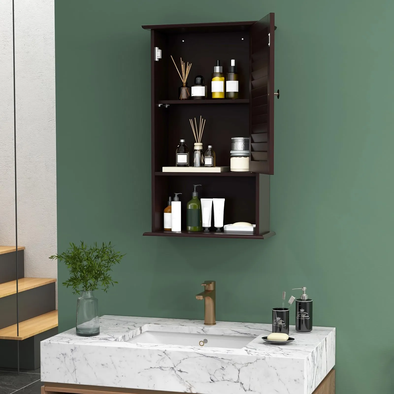 Giantex Bathroom Wall Mount Cabinet - Over The Toilet Storage Organizer with Single Door and Adjustable Shel
