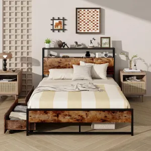 Giantex Bed Frame with 2-Tier Storage Headboard bed frame, queen bed