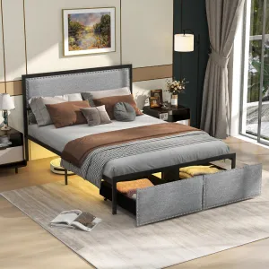 Giantex Bed Frame with LED Lights and 2 Storage Drawers bed frame, queen bed