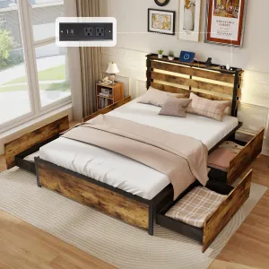 Giantex Bed Frame with LED Lights Headboard and 4 Storage Drawers bed frame, queen bed