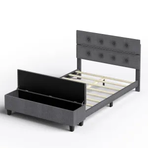 Giantex Bed Frame with Ottoman Storage, Linen Upholstered Platform Bed Frame with Button Tufted Headboard bed frame, queen bed