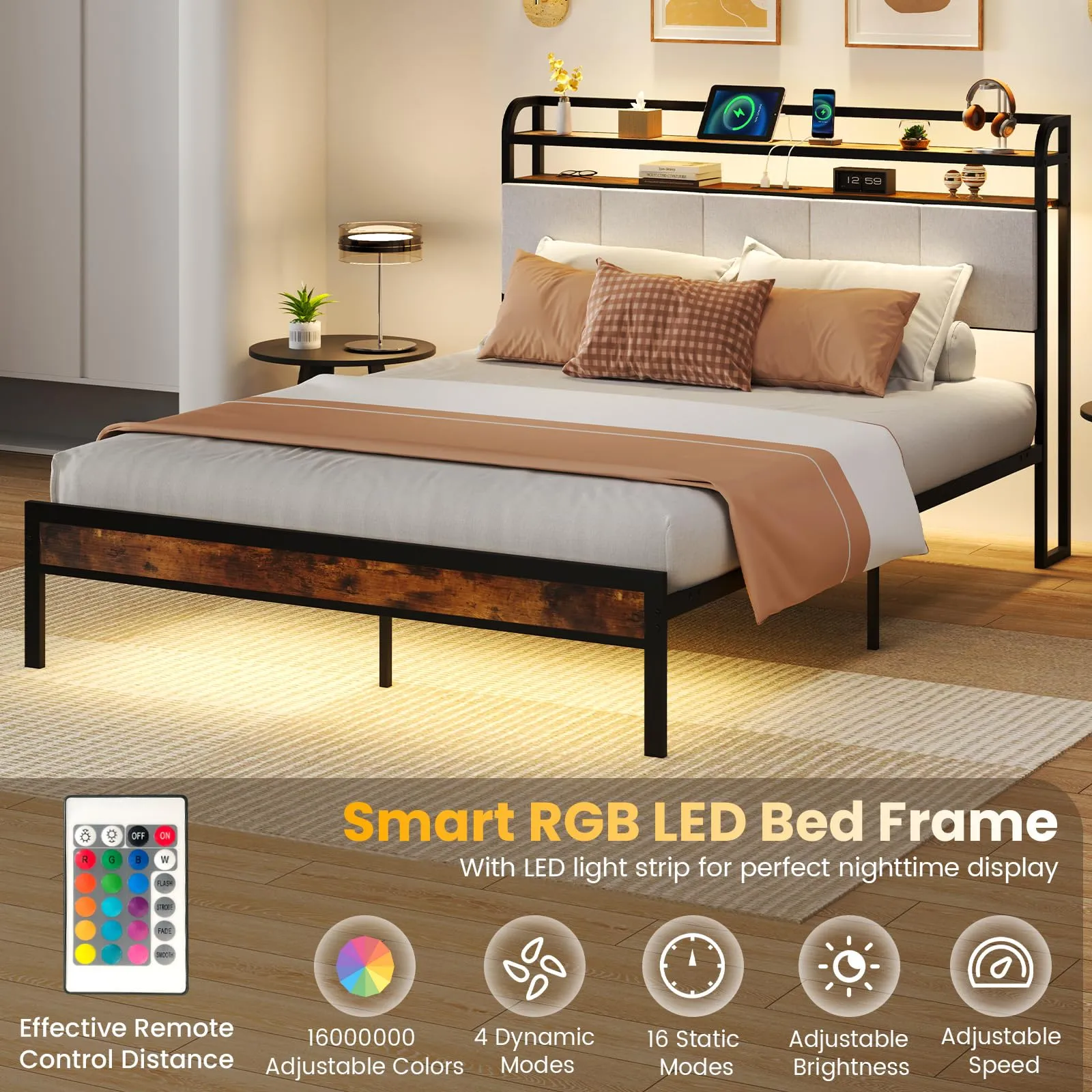 Giantex Bed Frame with Storage Headboard