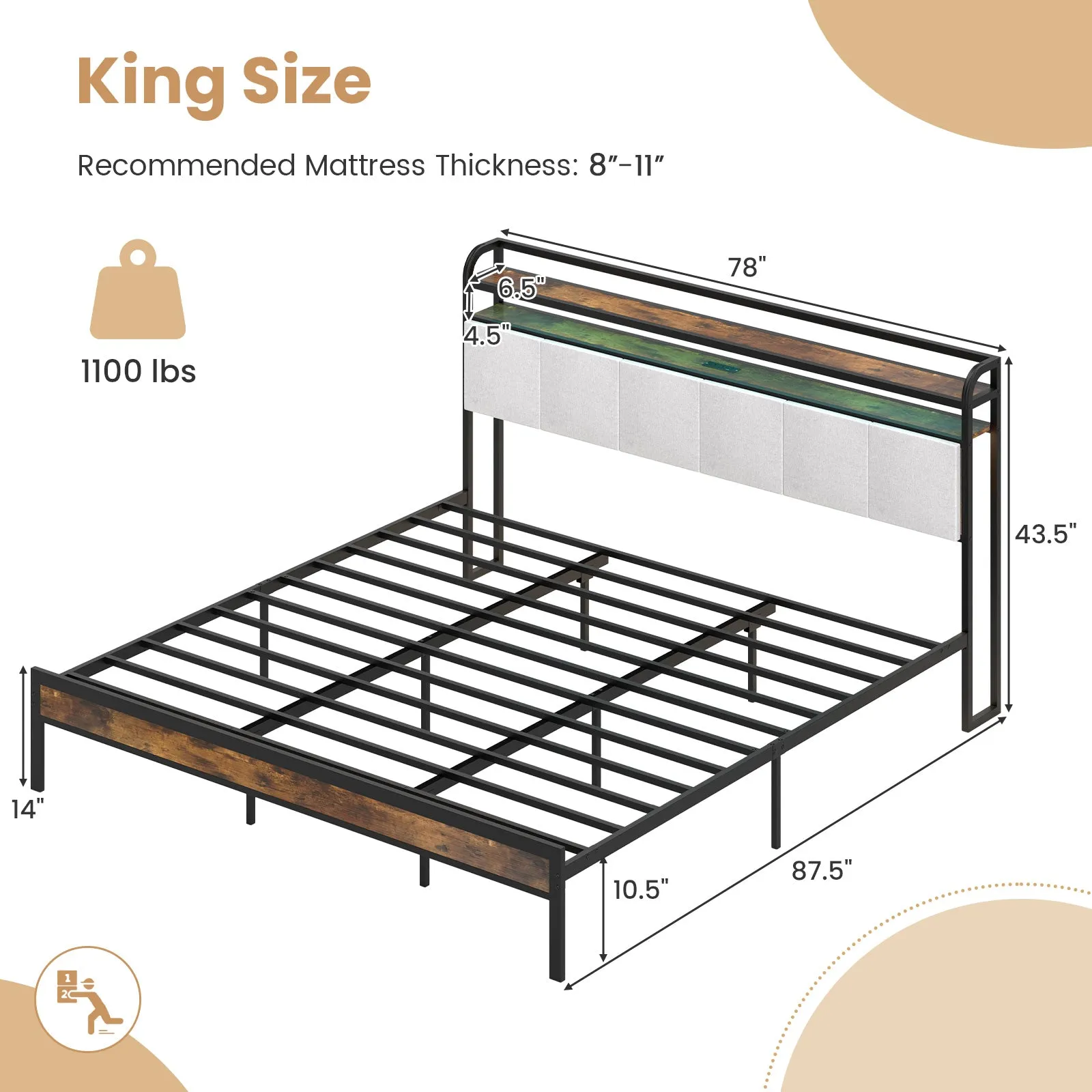 Giantex Bed Frame with Storage Headboard