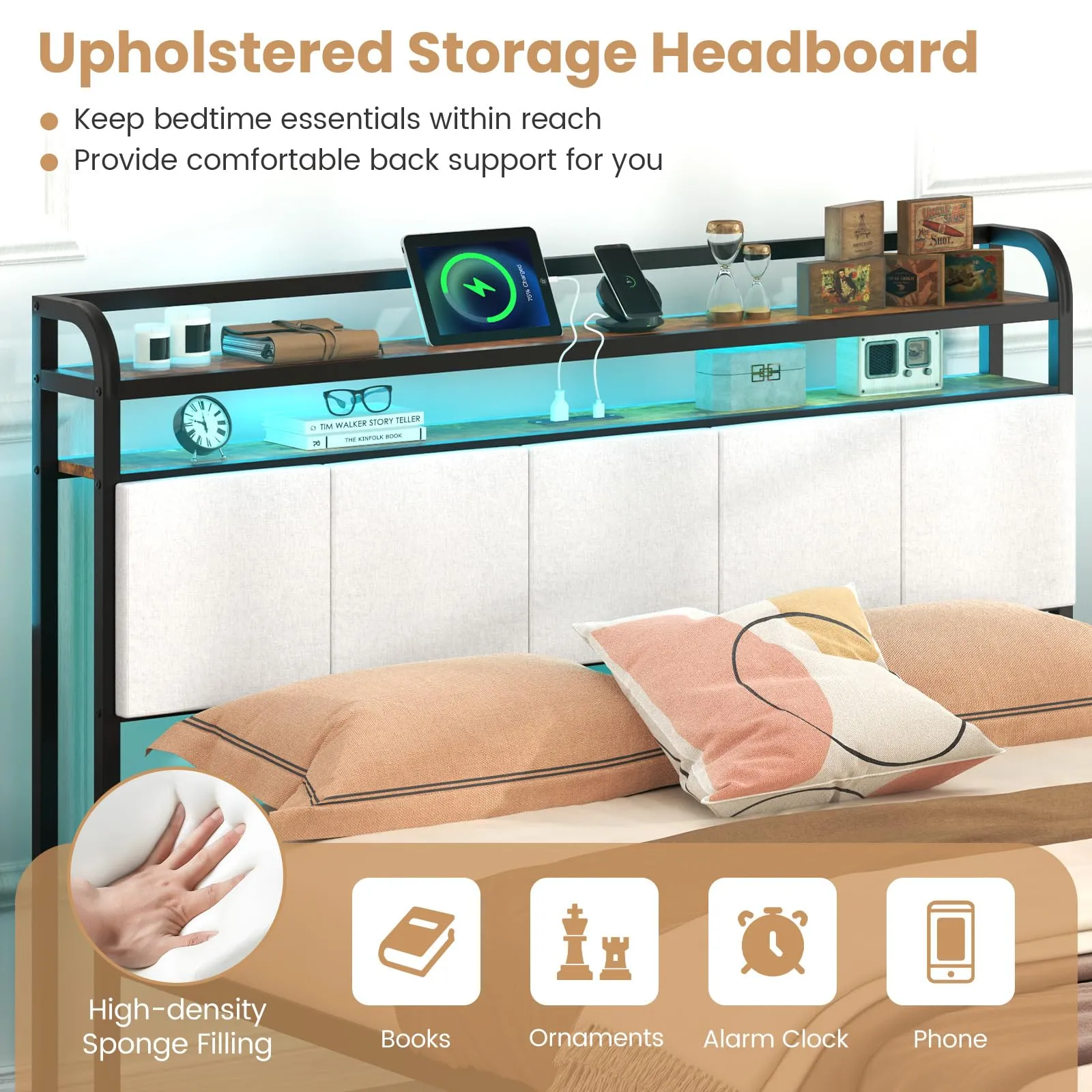 Giantex Bed Frame with Storage Headboard