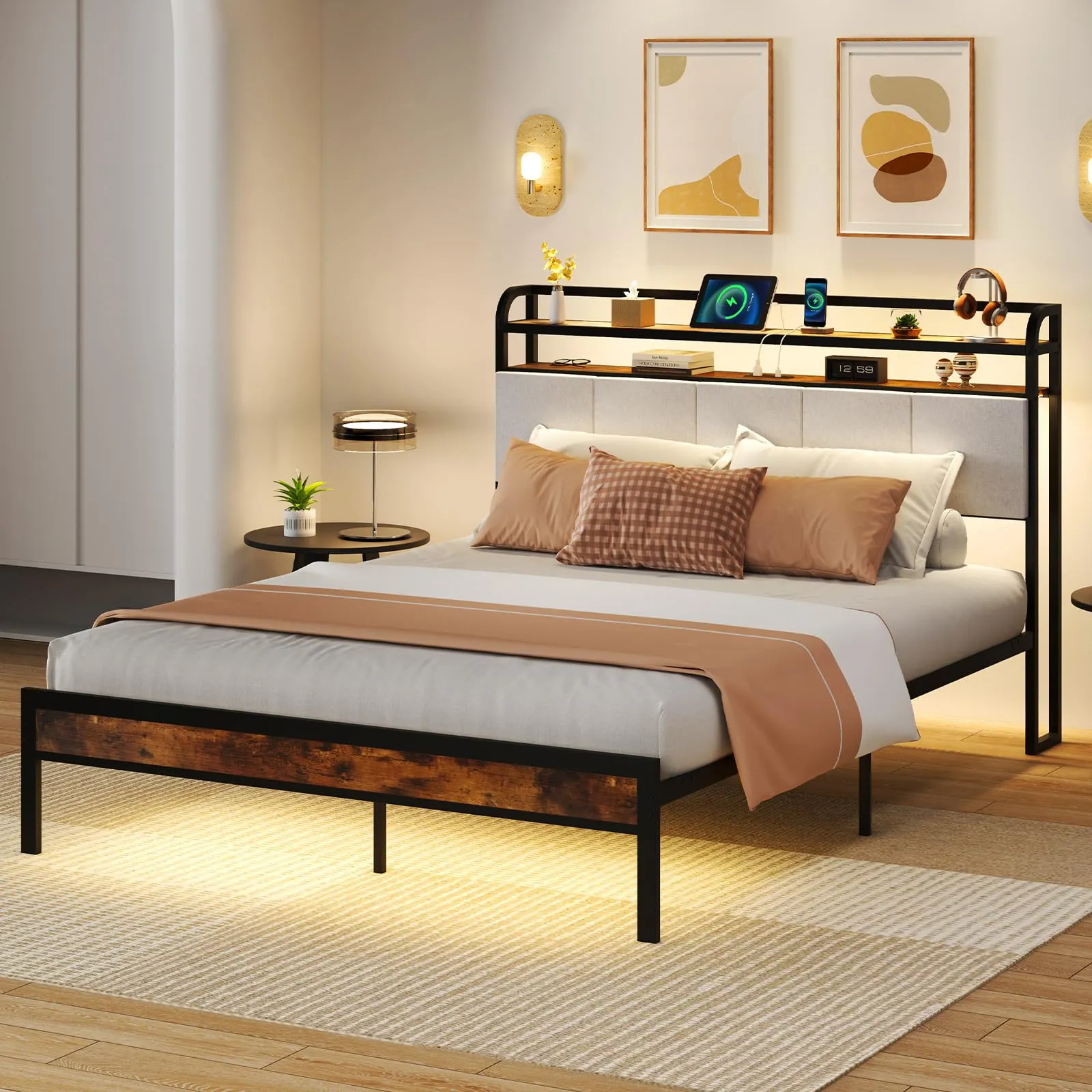 Giantex Bed Frame with Storage Headboard bed frame, queen bed