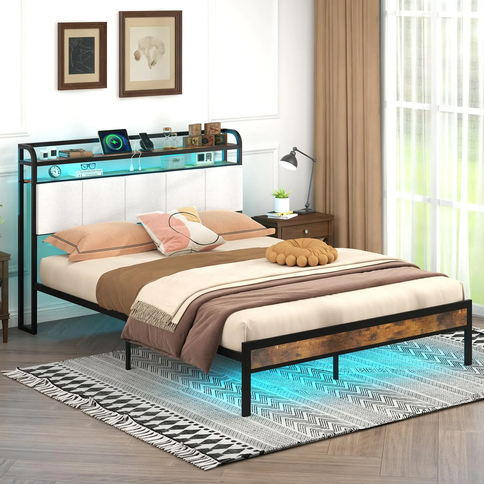 Giantex Bed Frame with Storage Headboard