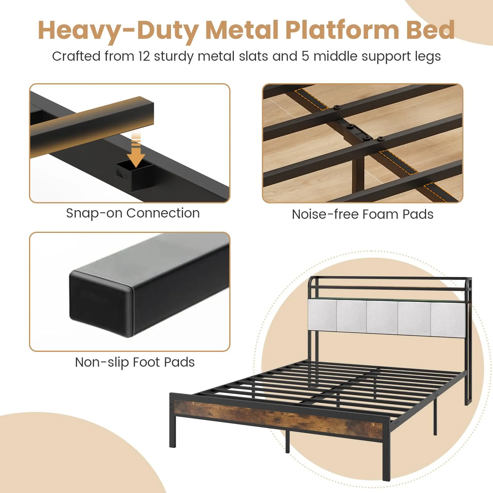 Giantex Bed Frame with Storage Headboard