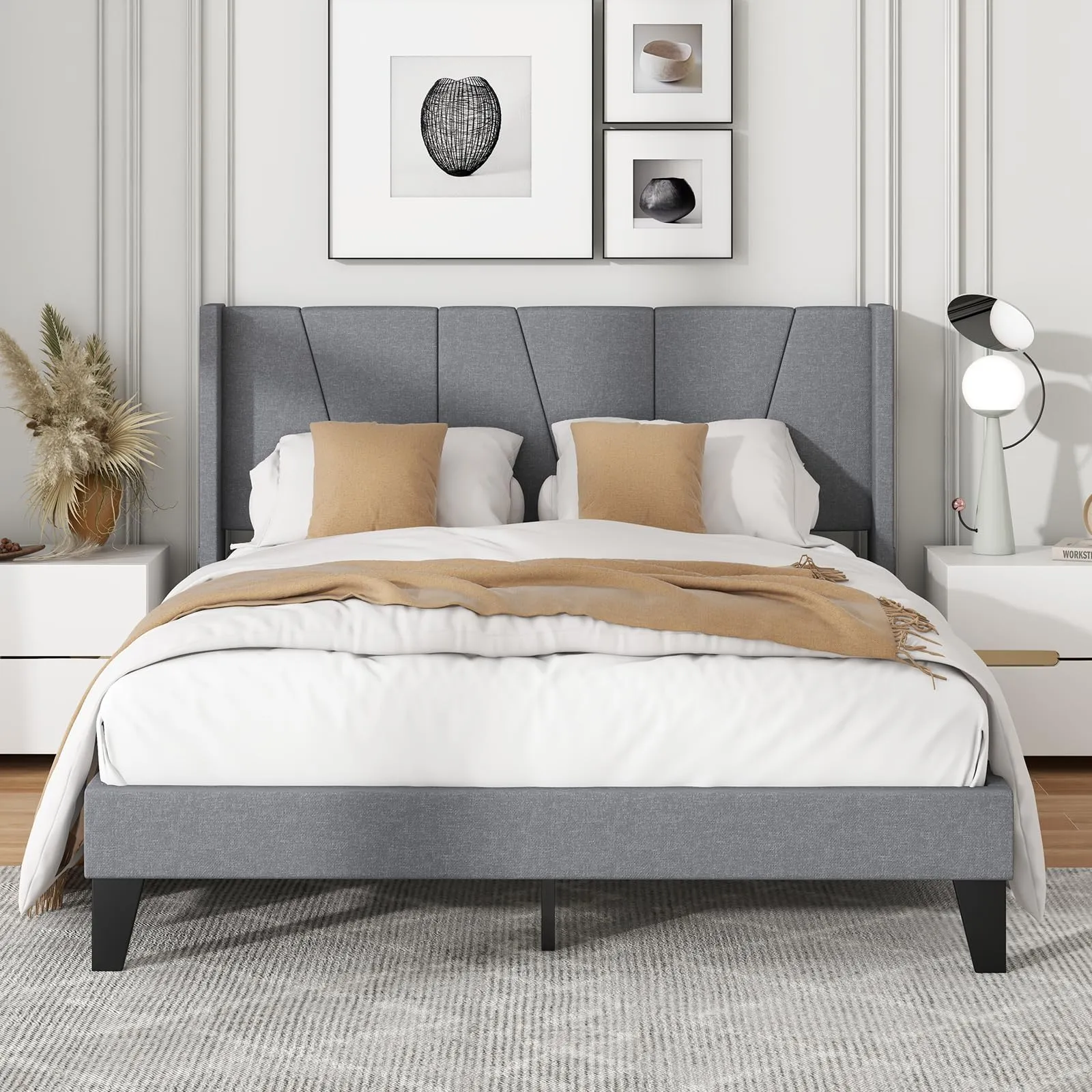 Giantex Bed Frame with Wingback Headboard bed frame, queen bed