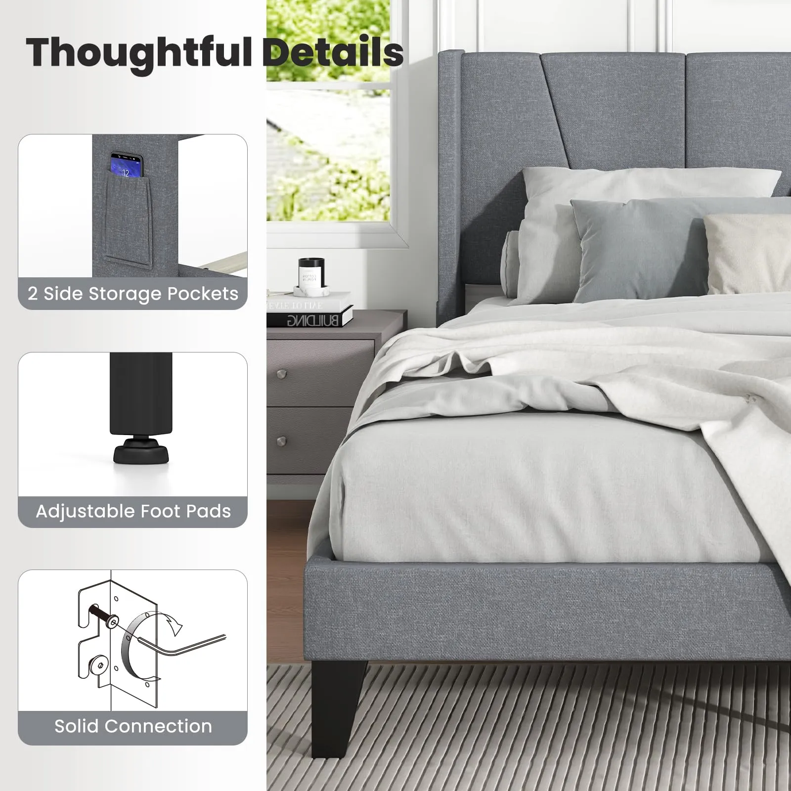 Giantex Bed Frame with Wingback Headboard