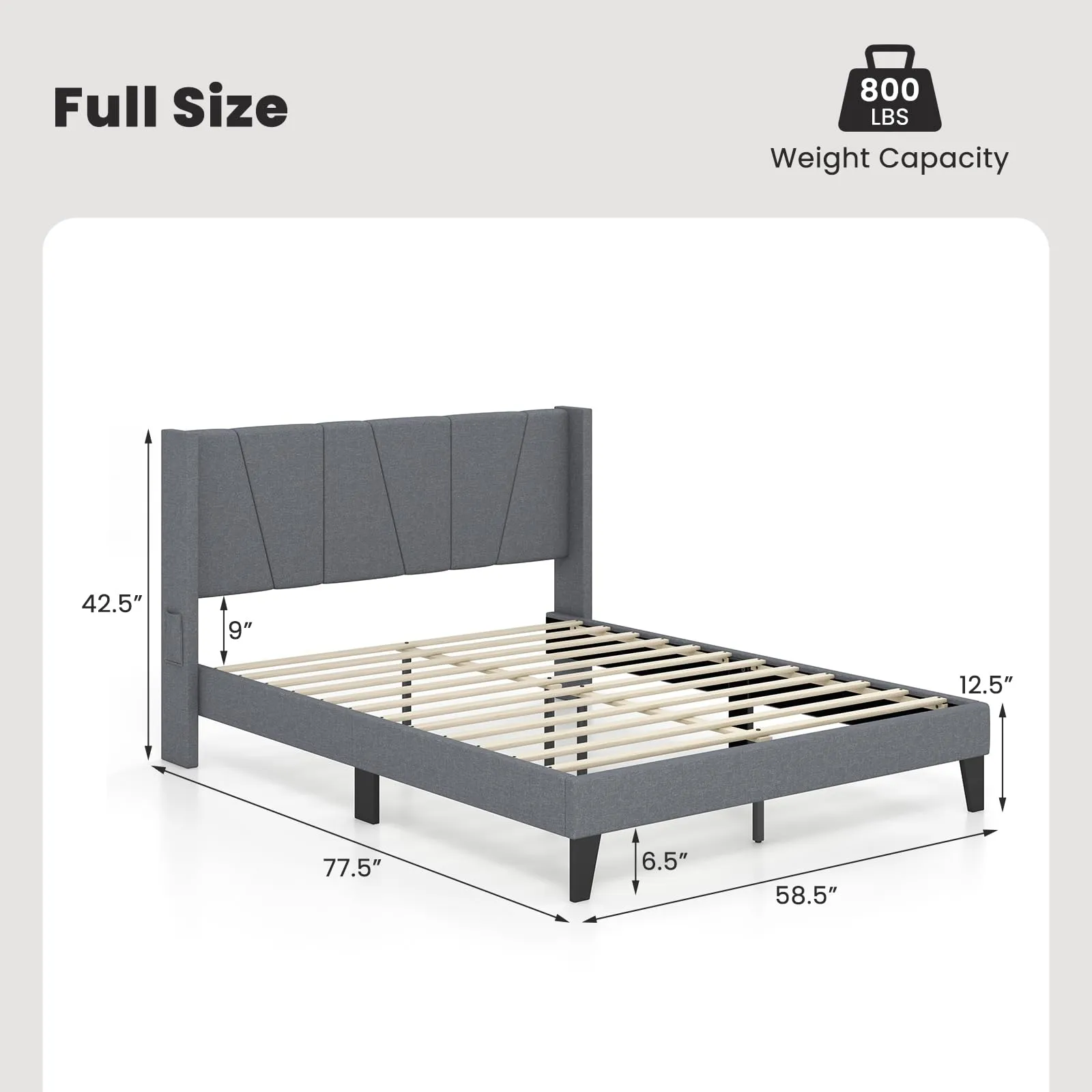 Giantex Bed Frame with Wingback Headboard