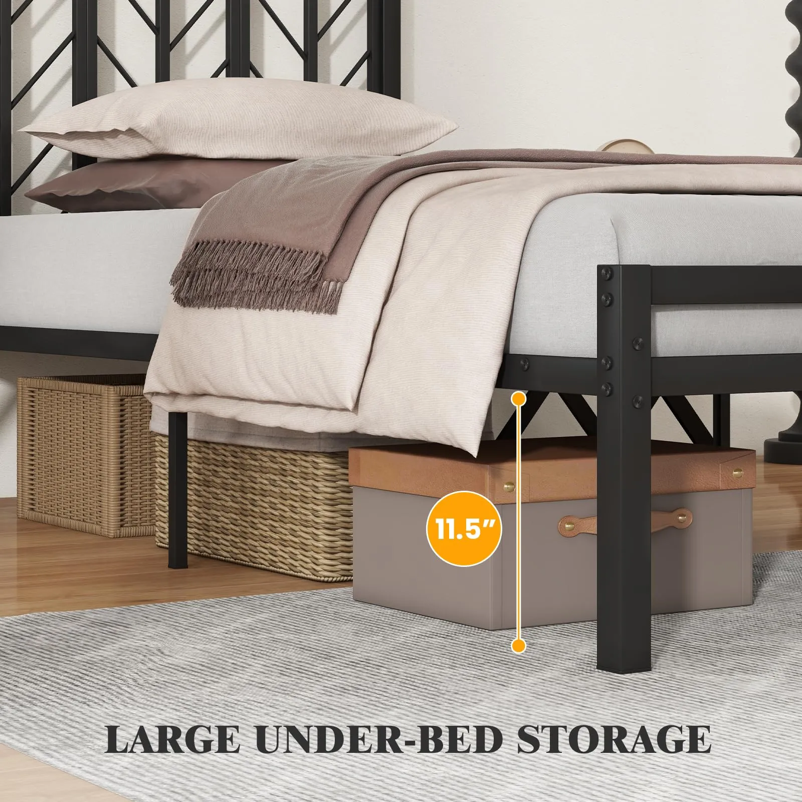 Giantex Bed Frames with Vintage Headboard, Metal Mattress Foundation for Storage