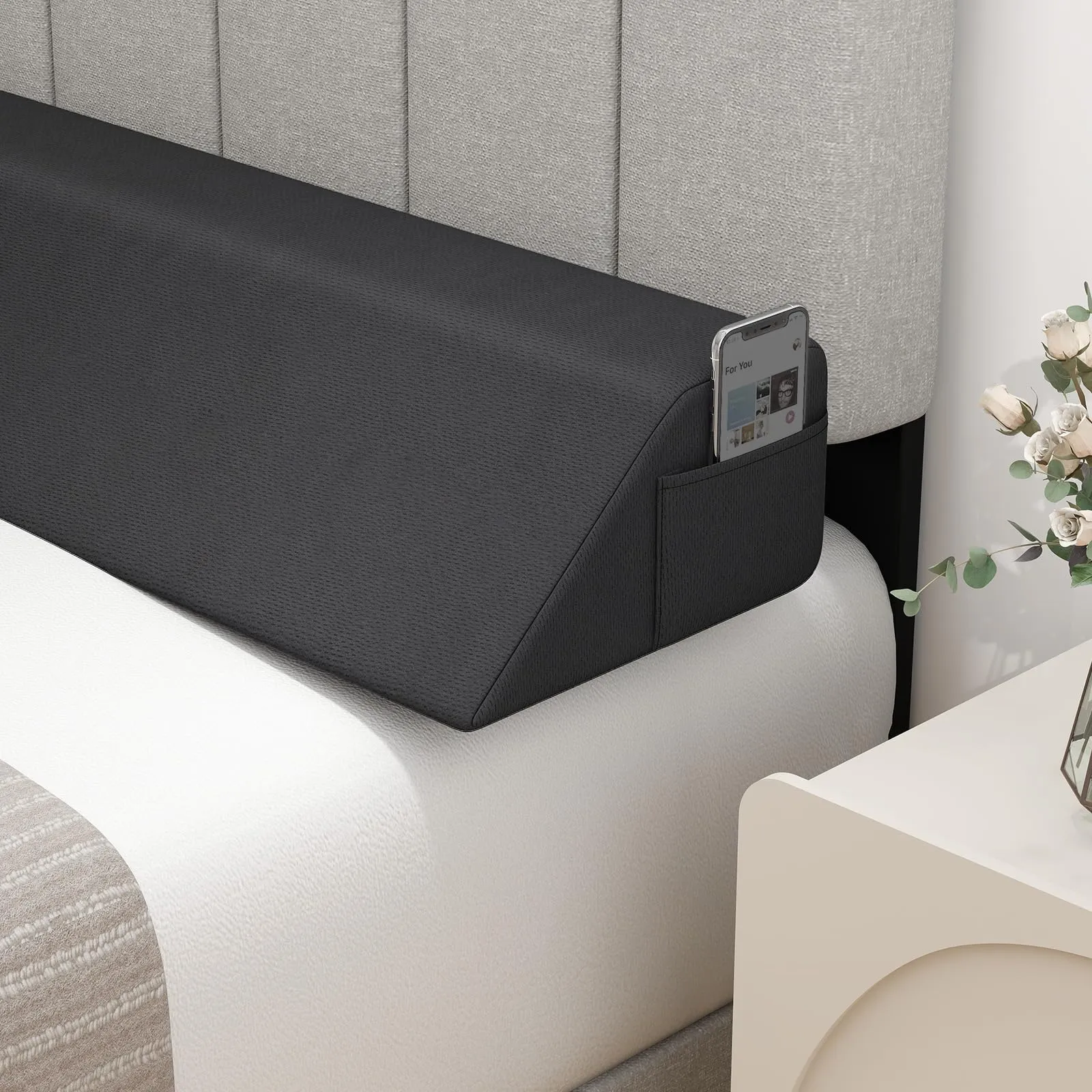 Giantex Bed Wedge Pillow for Headboard Gap Filler fleece blanket, knit throw