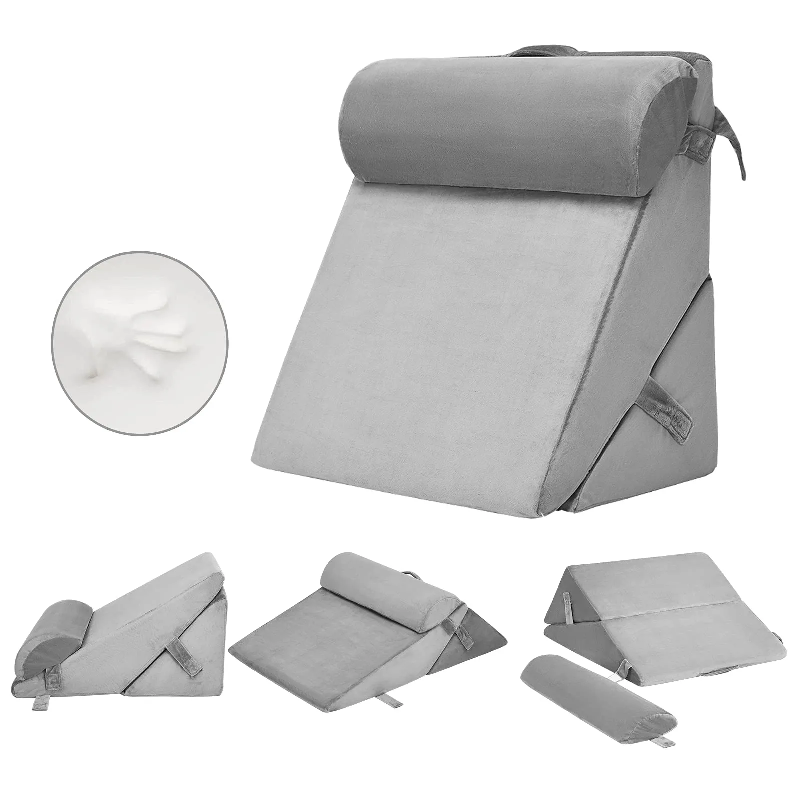 Giantex Bed Wedge Pillow with Adjustable Back Support Detachable Headrest, Memory Foam Fill