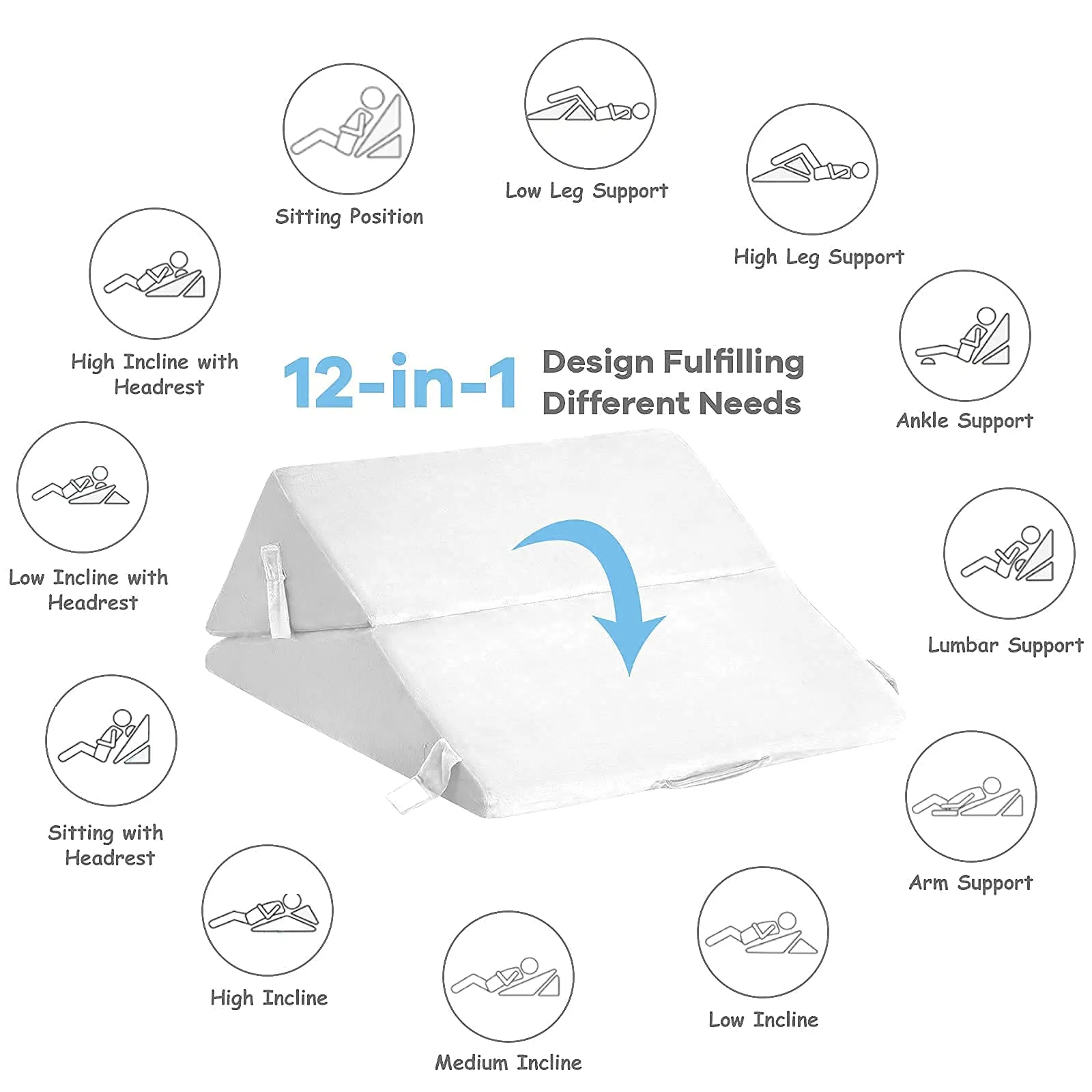 Giantex Bed Wedge Pillow with Adjustable Back Support Detachable Headrest, Memory Foam Fill