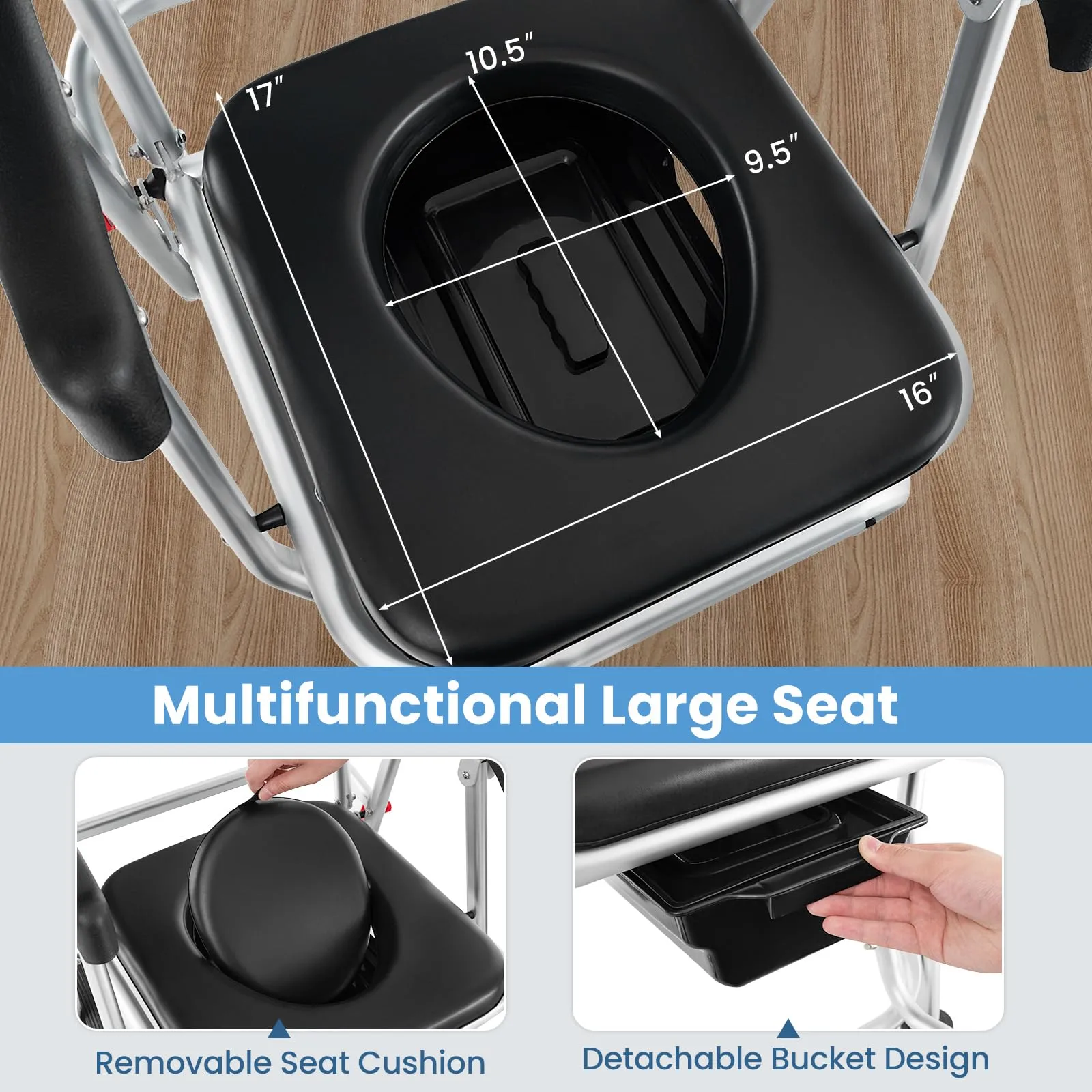 Giantex Bedside Commode Wheelchair for Toilet - Foldable Shower Chair with Arms, Lockable Casters
