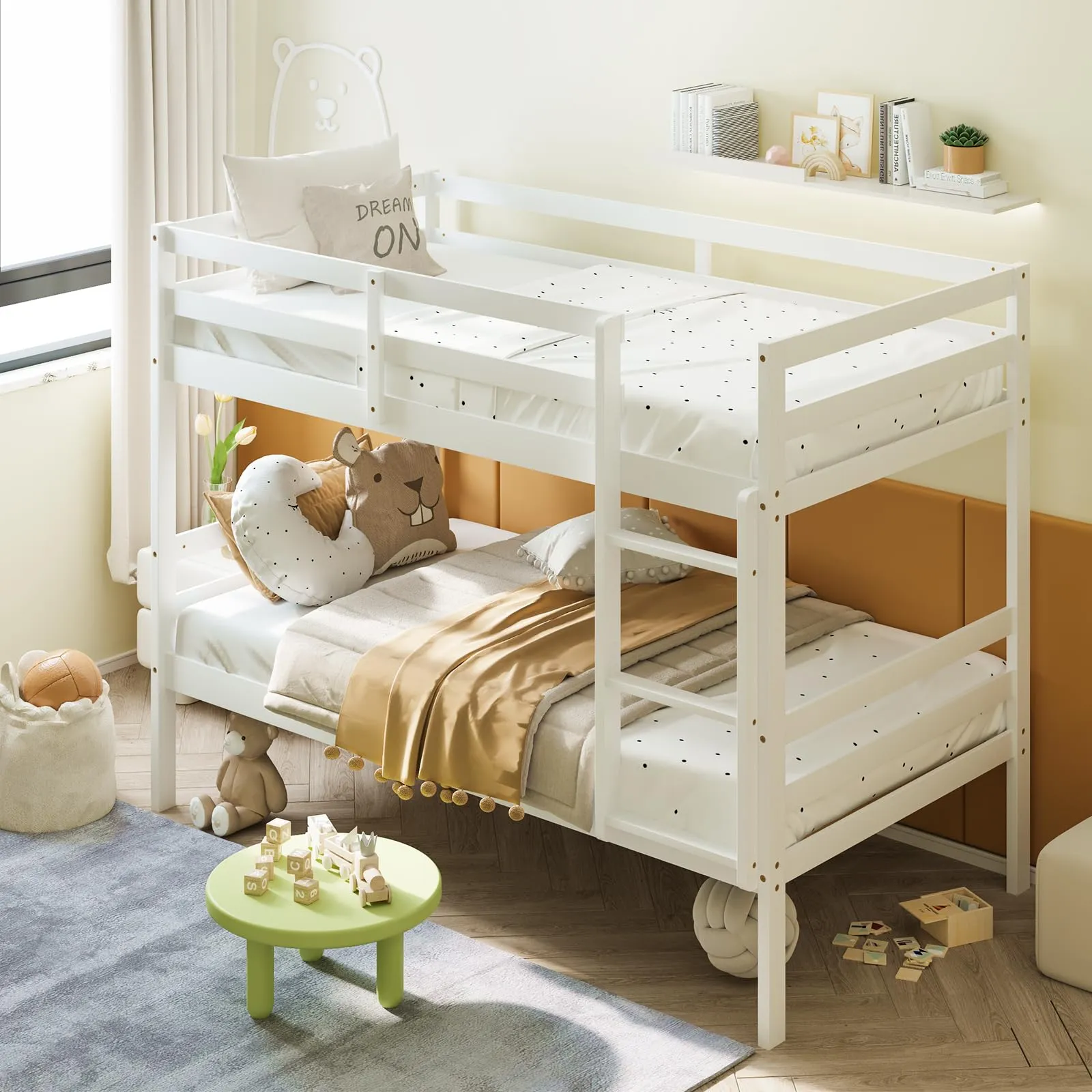 Giantex Bunk Bed Twin Over Twin White, Solid Wood Bunk Bed bed frame, queen bed