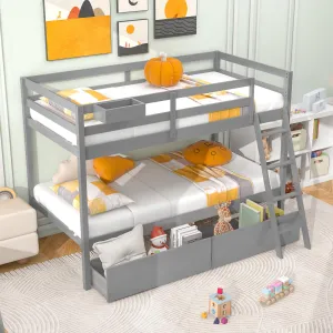 Giantex Bunk Bed Twin Over Twin with 2 Storage Drawers bed frame, queen bed
