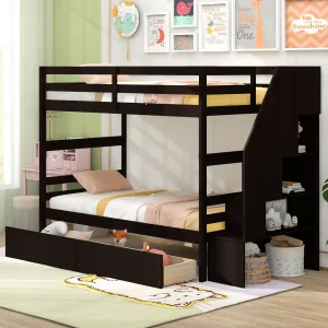 Giantex Bunk Bed Twin Over Twin with Storage Stairs & Drawers, Solid Wood Bunk Bed with Full-Length Guardrails bed frame, queen bed