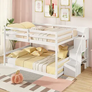 Giantex Bunk Bed with Stairs, Solid Wood Floor Bunk Bed with Storage Staircase & Full-Length Guardrails bed frame, queen bed