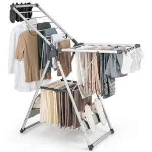 Giantex Clothes Drying Rack, 2-Layer Aluminum Foldable Laundry Drying Rack with 5-Level Adjustable Height bathroom organizer, toilet brush holder