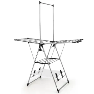 Giantex Clothes Drying Rack, Aluminum Foldable Laundry Drying Rack with with 6-Level Adjustable Height bathroom organizer, toilet brush holder