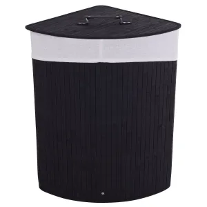 Giantex Corner Laundry Hamper with Lid, Bamboo Laundry Basket with Removable Liner and Handle bathroom organizer, toilet brush holder