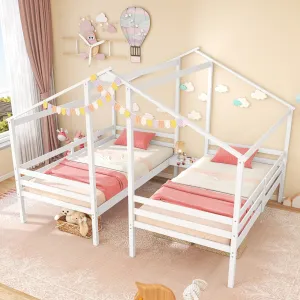 Giantex Double Twin Bed Frames for Kids, Wood House Shaped Platform with Built-in Nightstand & USB Port bed frame, queen bed